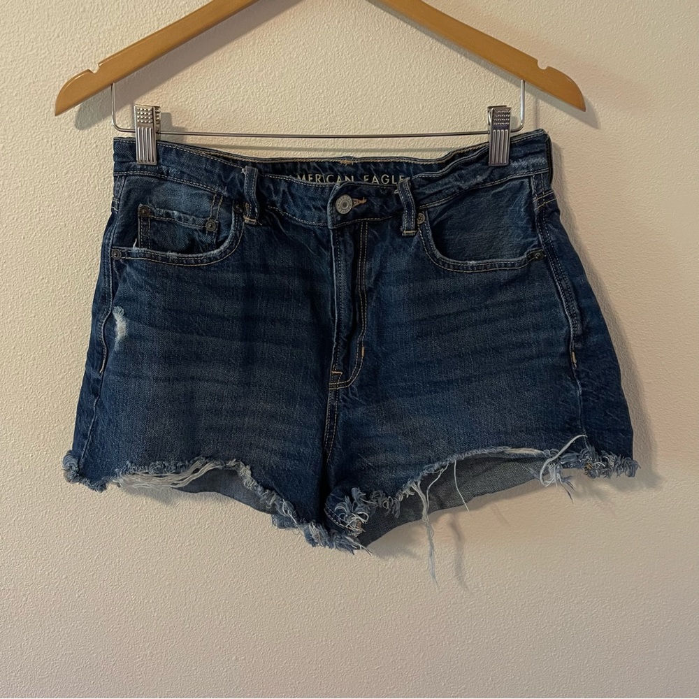 American Eagle Tomgirl High Rise Denim Cutoff Shorts Distressed Frayed Hem-8